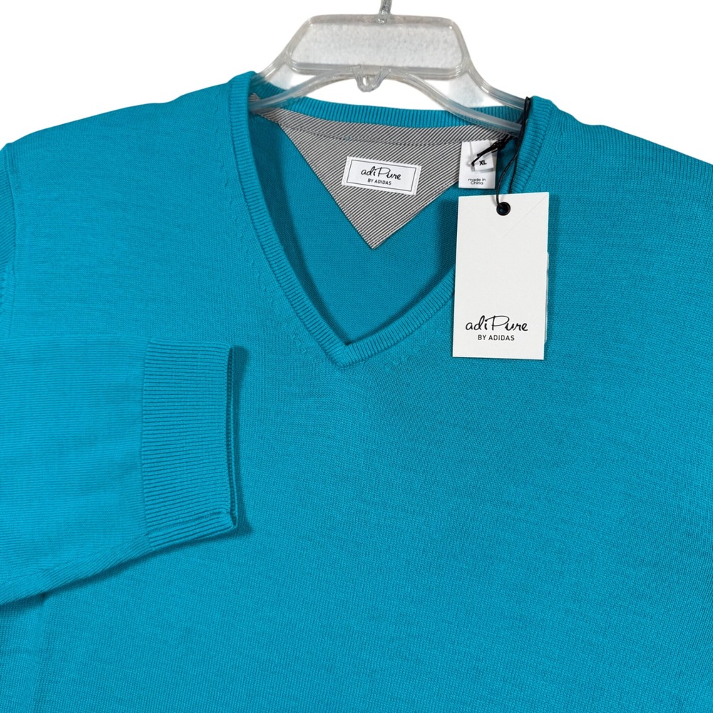 NEW adiPure Adidas‎ Men's V Neck Sweater Turquoise XL Wool Cotton Blend